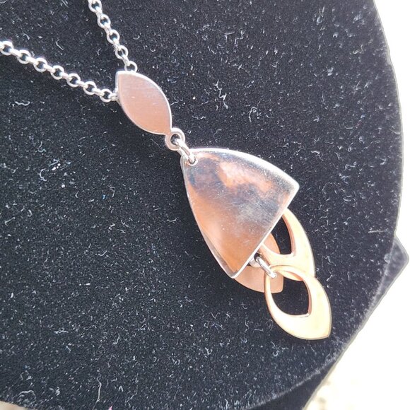 FREDERIC DUCLOS 925 Sterling Silver Copper Modernist Drop Pendant Necklace - Picture 9 of 9